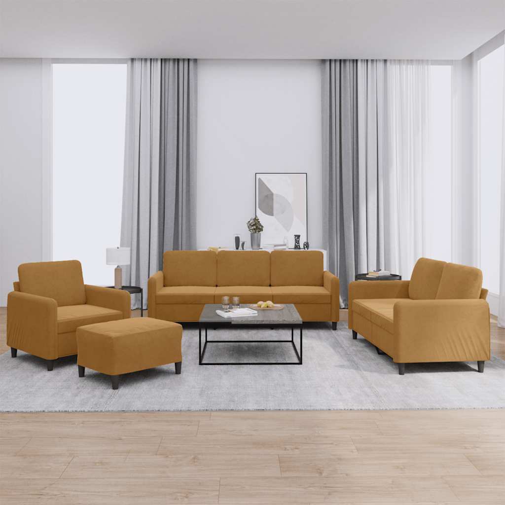 4-delige Loungeset fluweel bruin