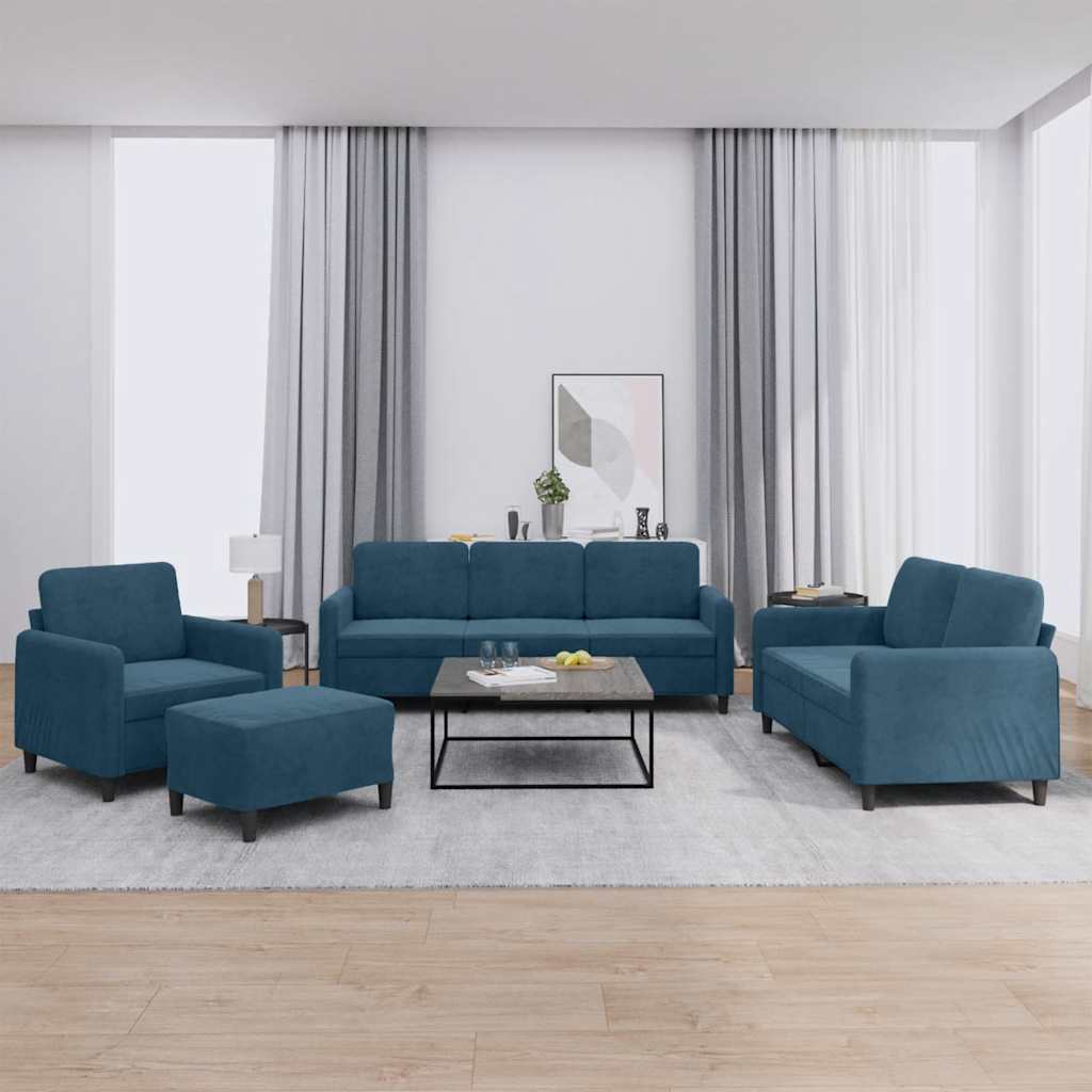 4-delige Loungeset fluweel blauw