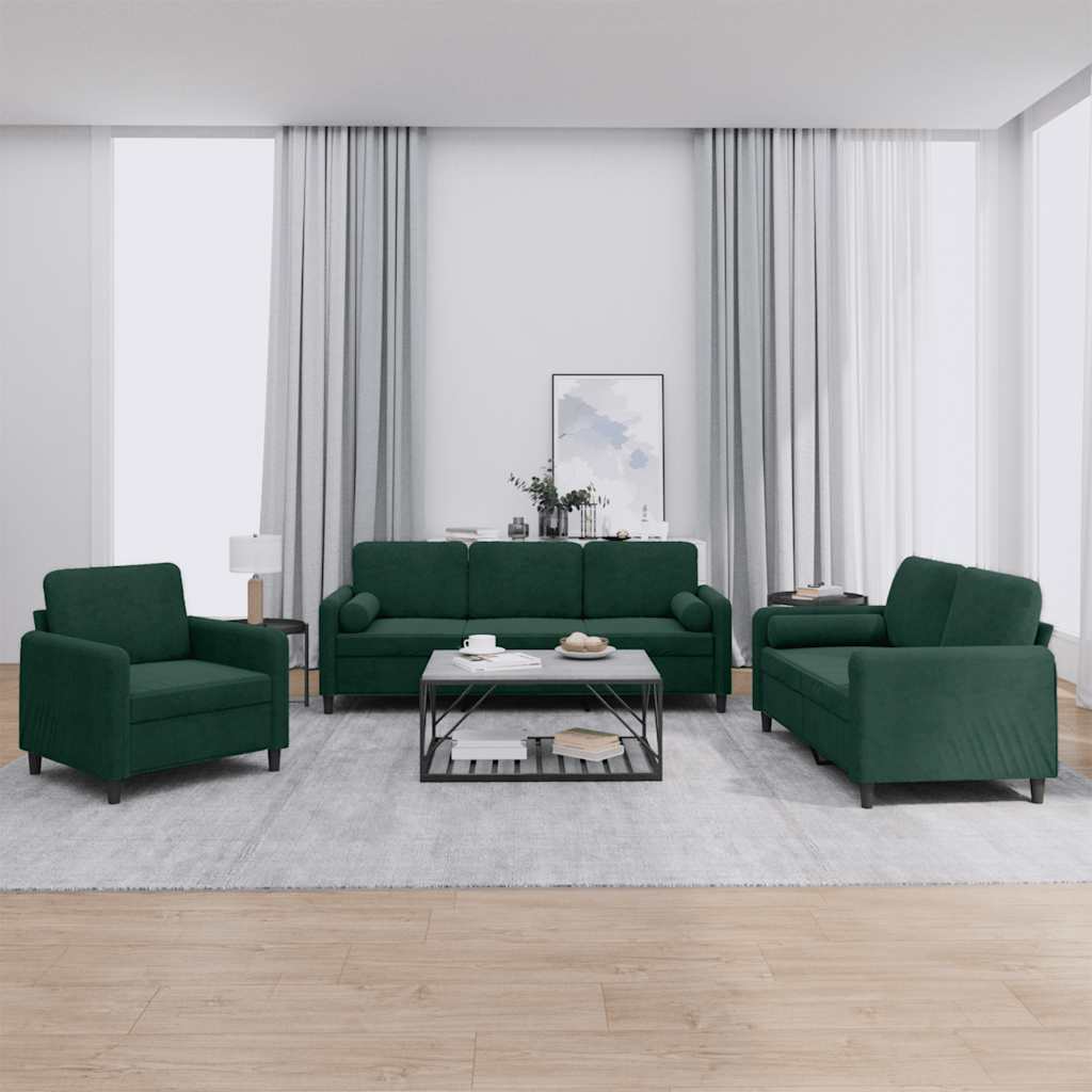 3-delige Loungeset met kussens fluweel donkergroen