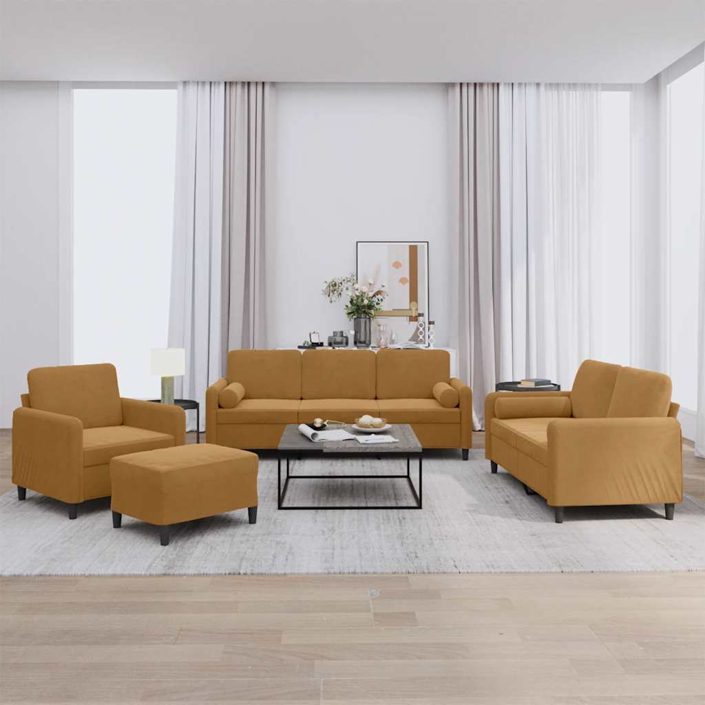 4-delige Loungeset met kussens fluweel bruin