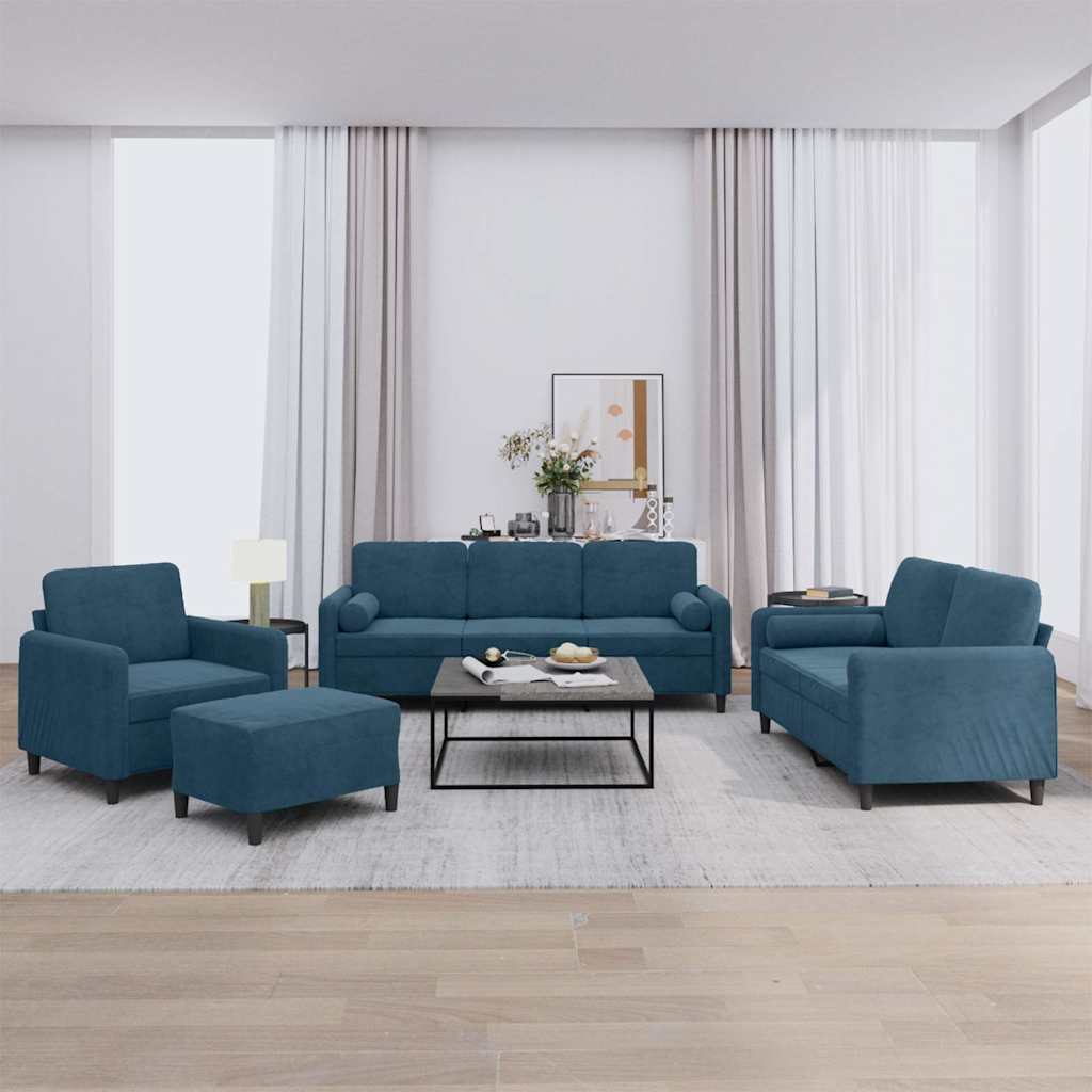 4-delige Loungeset met kussens fluweel blauw