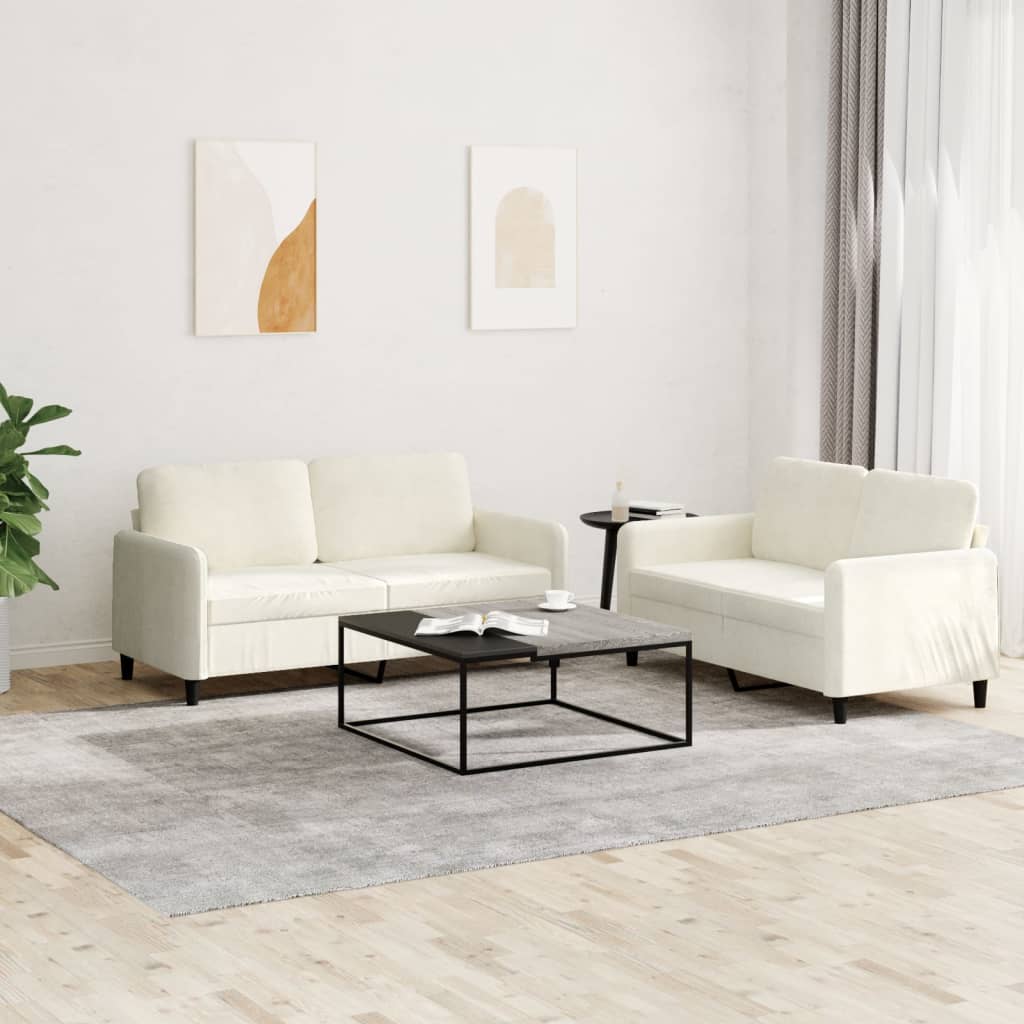 2-delige Loungeset fluweel crèmekleurig – afbeelding 1