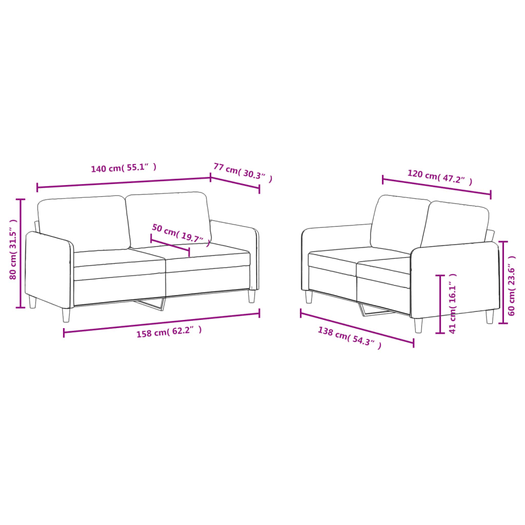 2-delige Loungeset fluweel crèmekleurig – afbeelding 7
