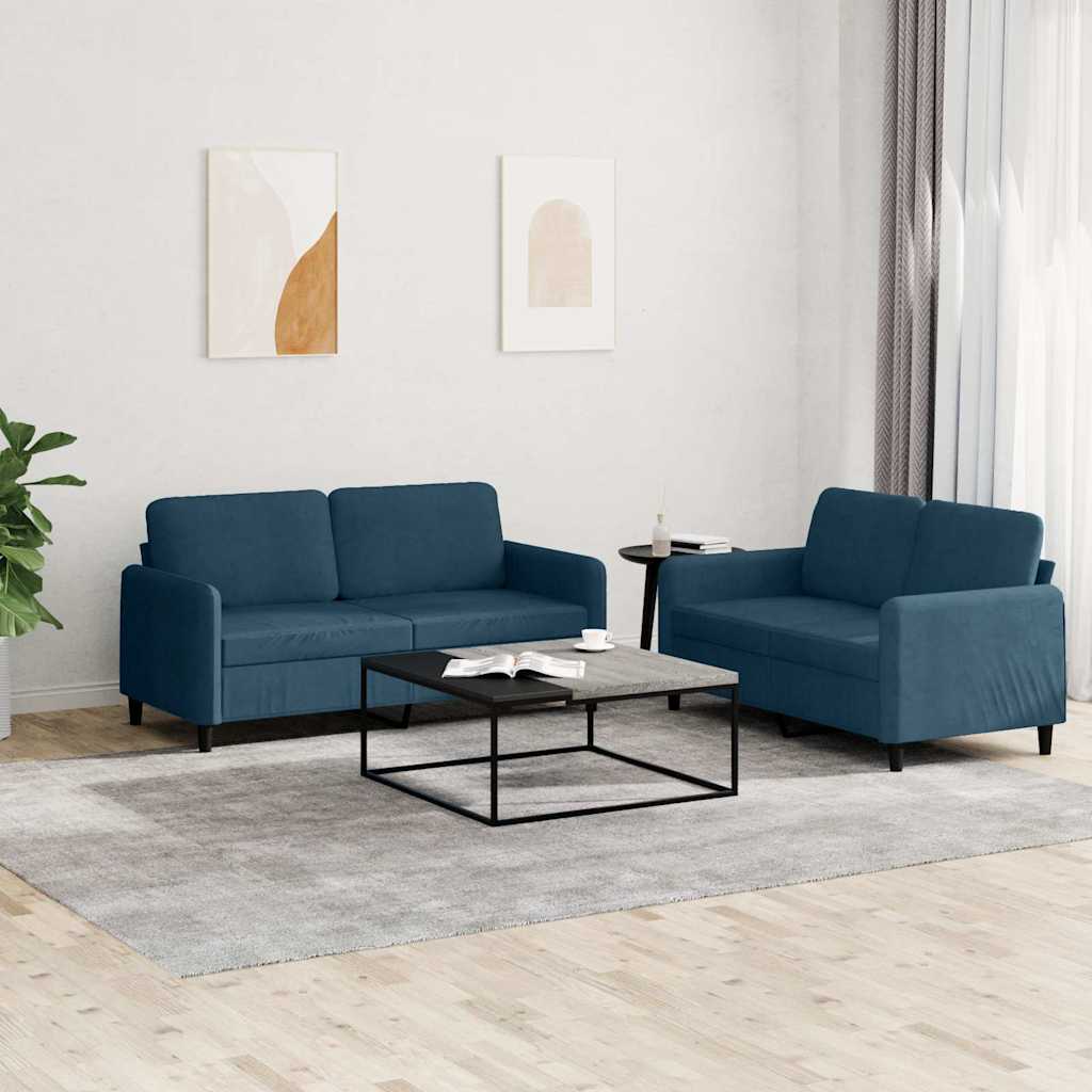 2-delige Loungeset fluweel blauw – afbeelding 1
