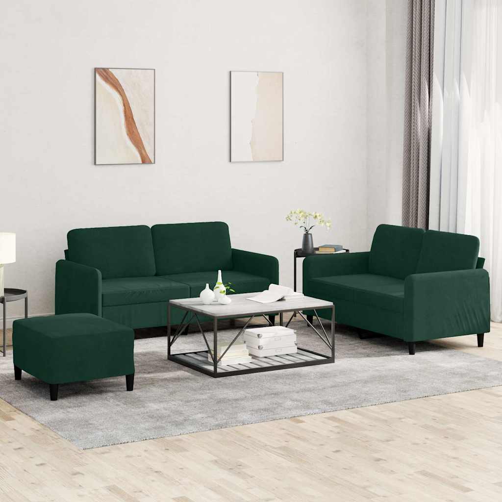 3-delige Loungeset fluweel donkergroen – afbeelding 1