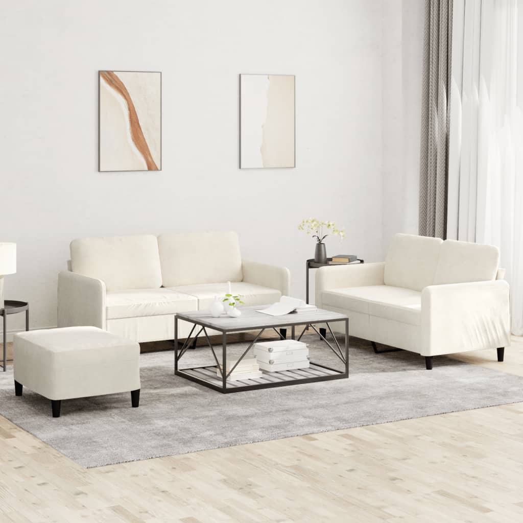 3-delige Loungeset fluweel crèmekleurig – afbeelding 1