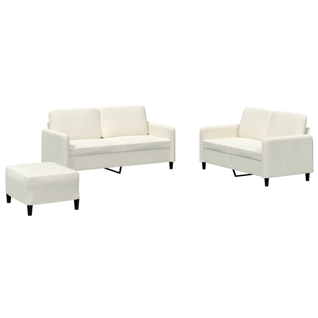 3-delige Loungeset fluweel crèmekleurig – afbeelding 2
