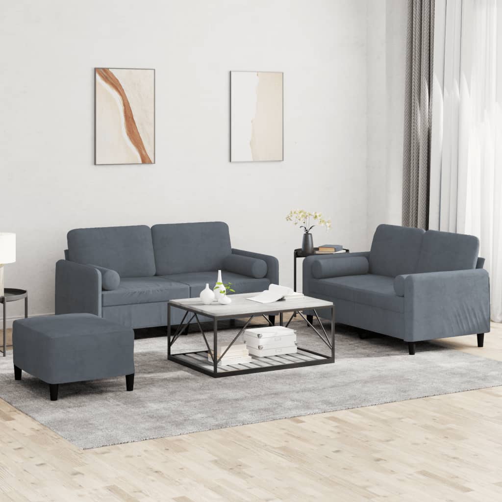 3-delige Loungeset met kussens fluweel donkergrijs – afbeelding 1