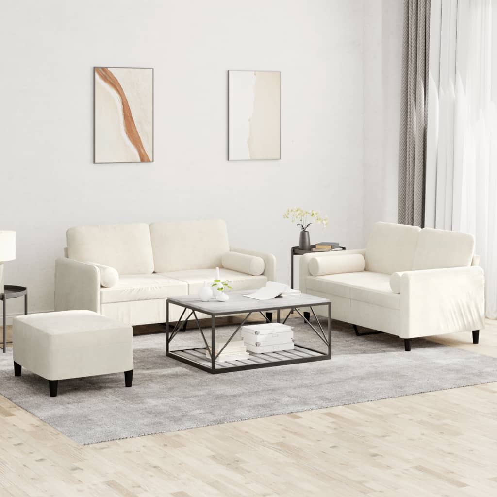 3-delige Loungeset met kussens fluweel crèmekleurig – afbeelding 1