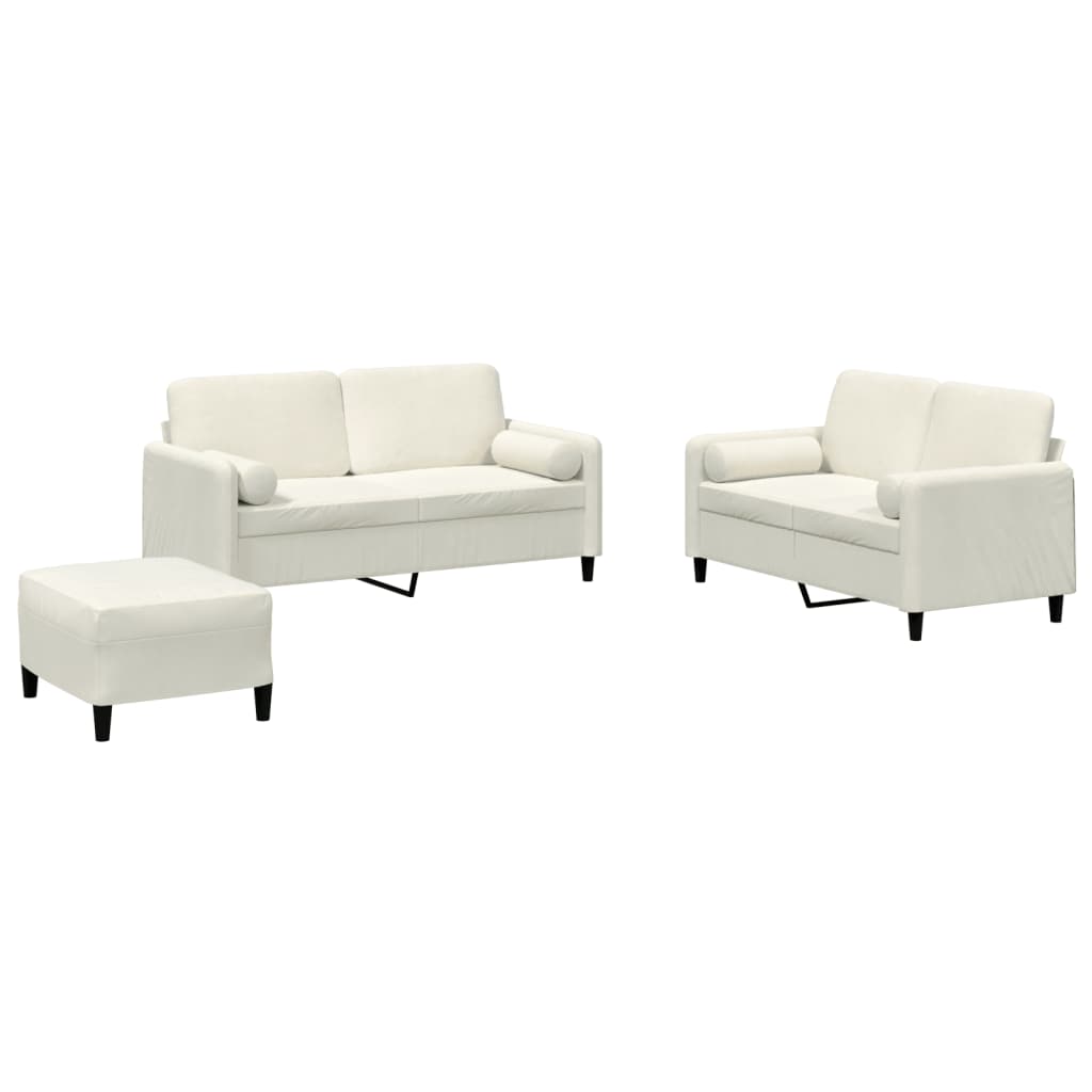 3-delige Loungeset met kussens fluweel crèmekleurig – afbeelding 2
