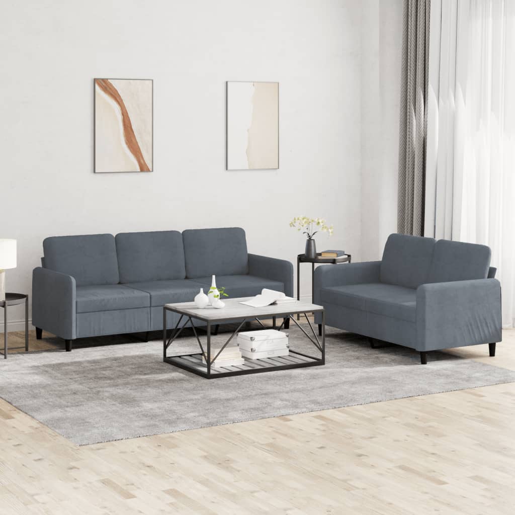 2-delige Loungeset fluweel donkergrijs