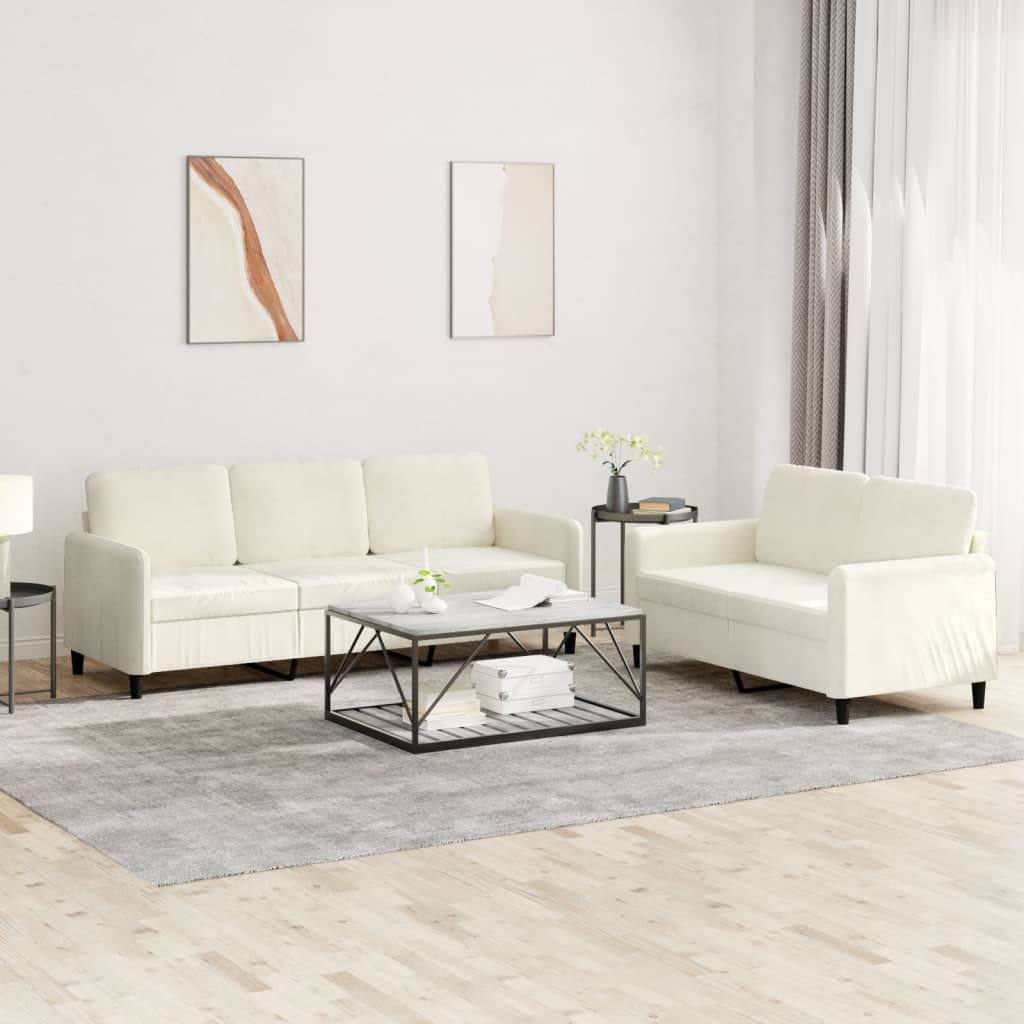 2-delige Loungeset fluweel crèmekleurig – afbeelding 1