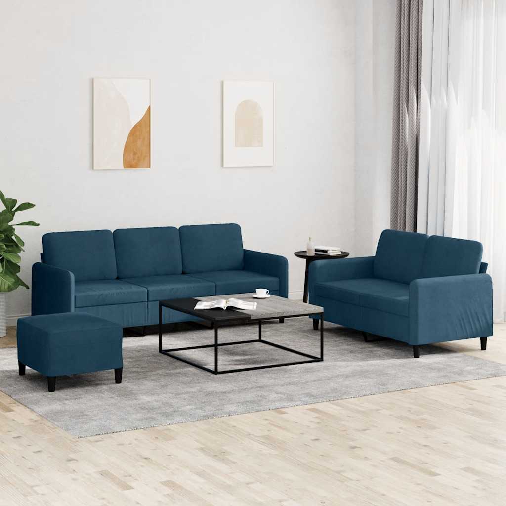3-delige Loungeset fluweel blauw