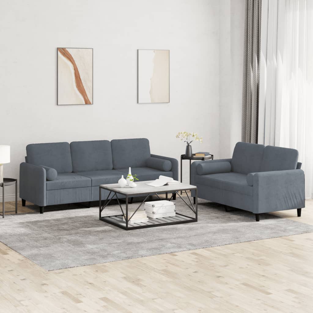 2-delige Loungeset met kussens fluweel donkergrijs – afbeelding 1