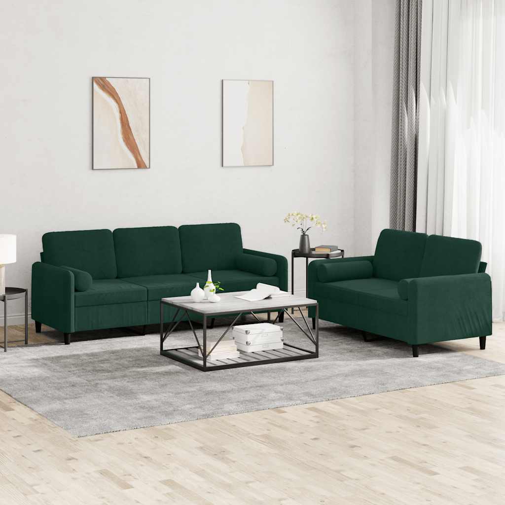 2-delige Loungeset met kussens fluweel donkergroen