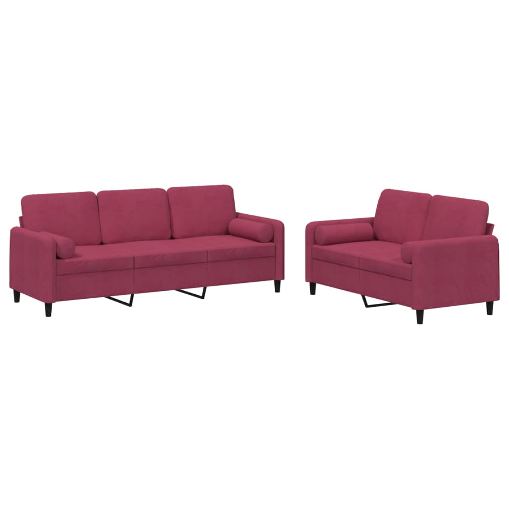 2-delige Loungeset met kussens fluweel wijnrood – afbeelding 2