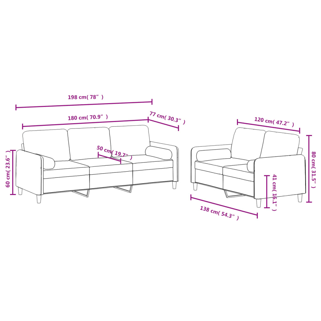 2-delige Loungeset met kussens fluweel wijnrood – afbeelding 8