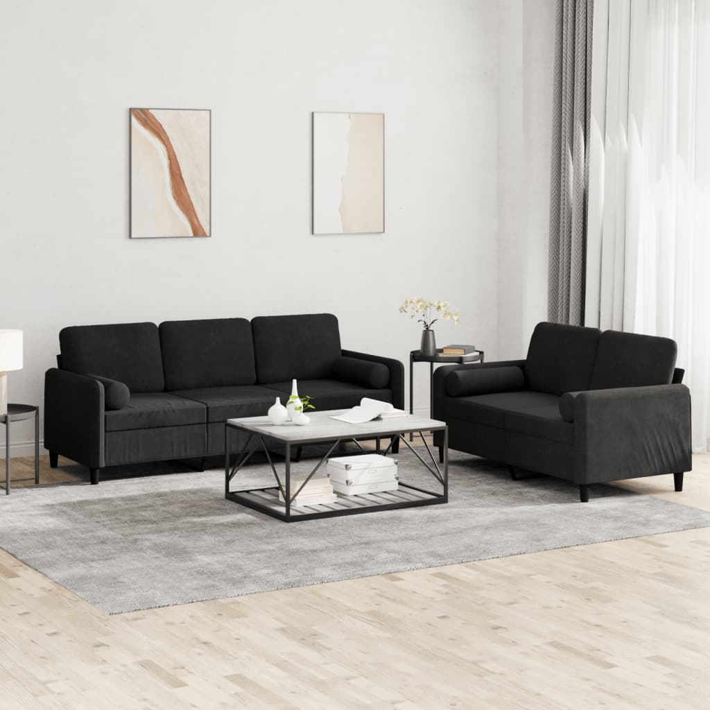 2-delige Loungeset met kussens fluweel zwart