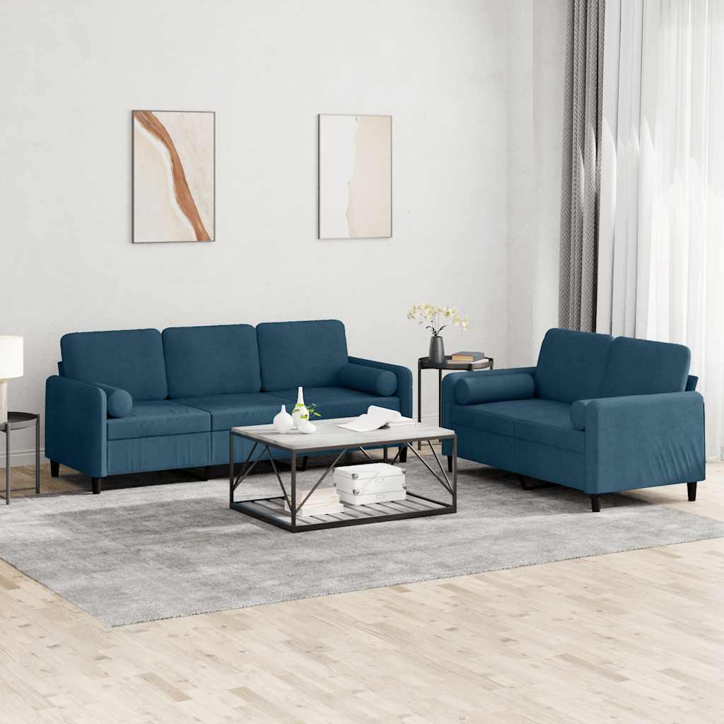 2-delige Loungeset met kussens fluweel blauw – afbeelding 1