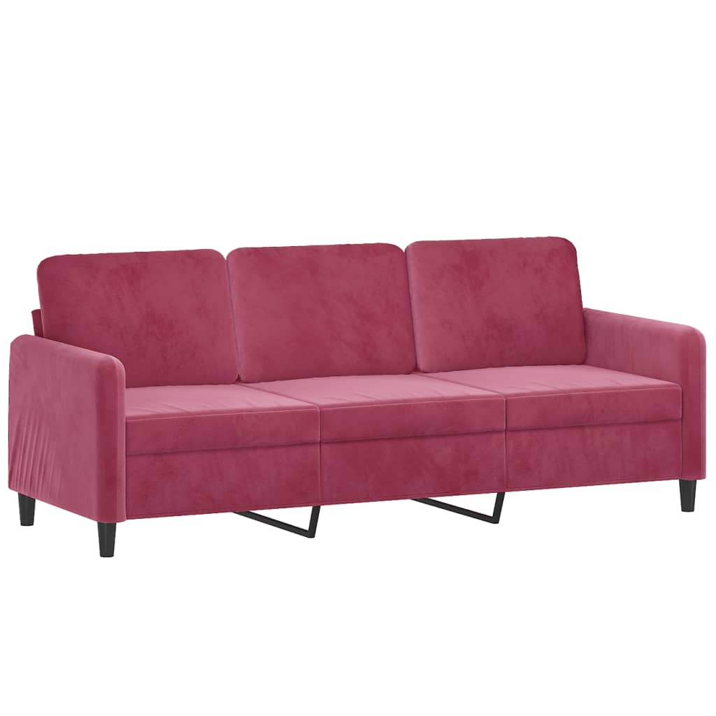 3-delige Loungeset met kussens fluweel wijnrood – afbeelding 4