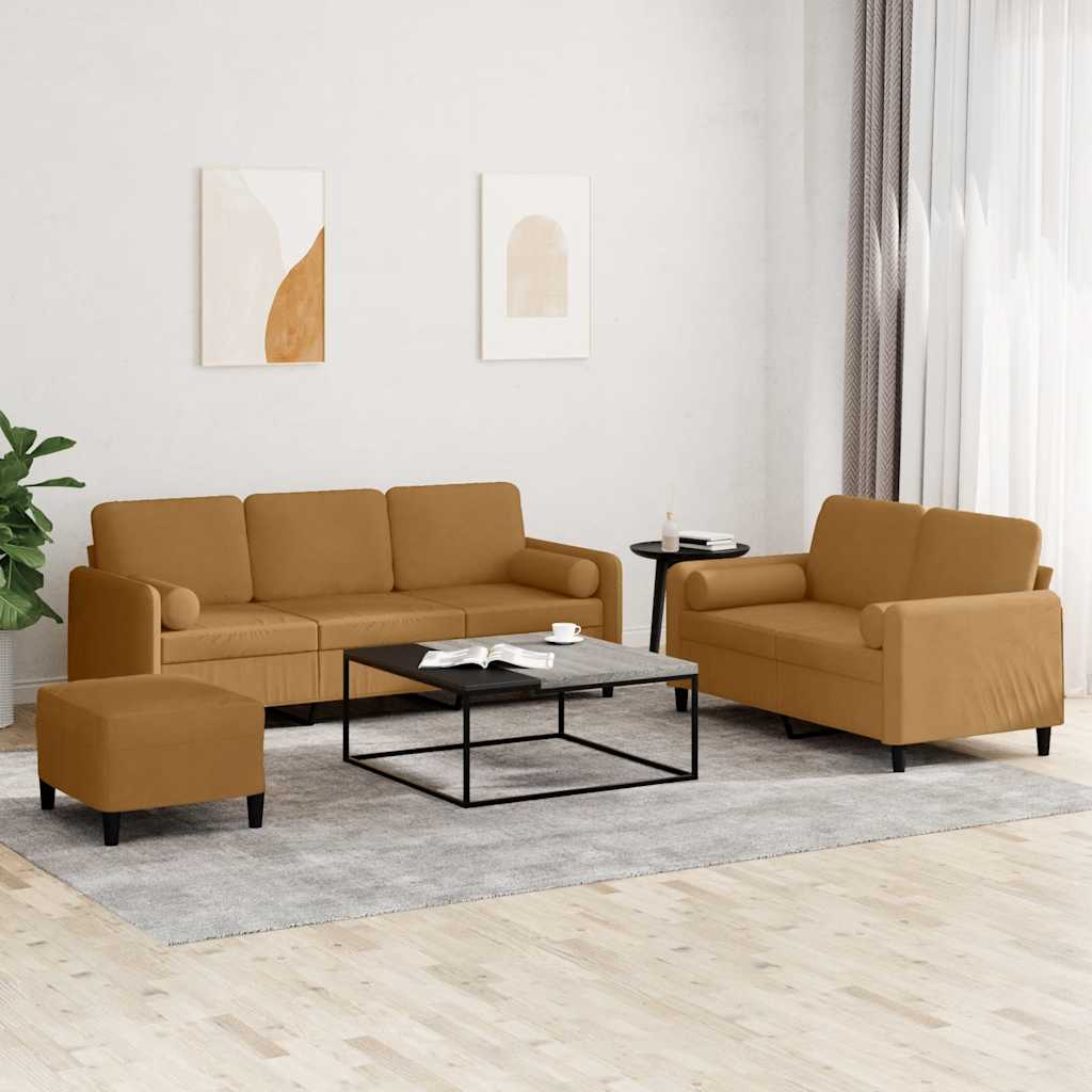 3-delige Loungeset met kussens fluweel bruin