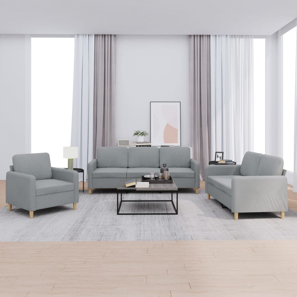 3-delige Loungeset met kussens stof lichtgrijs – afbeelding 1