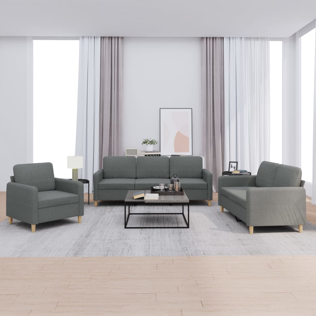 3-delige Loungeset met kussens stof donkergrijs