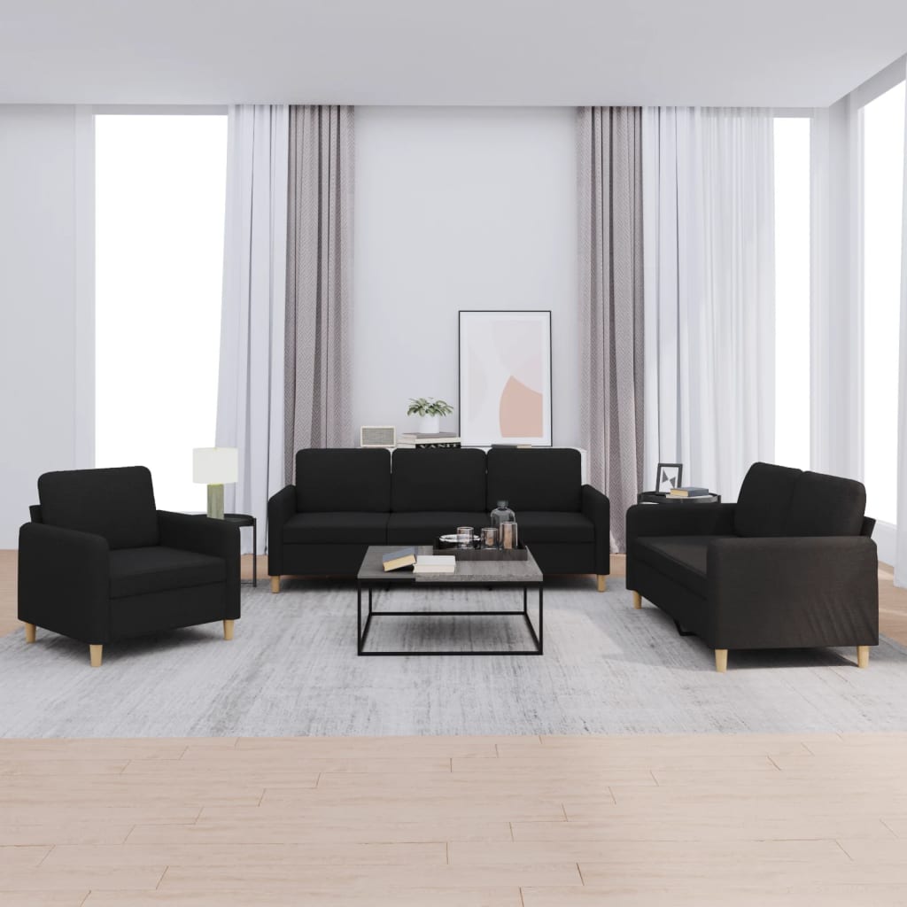 3-delige loungeset met kussens stof zwart