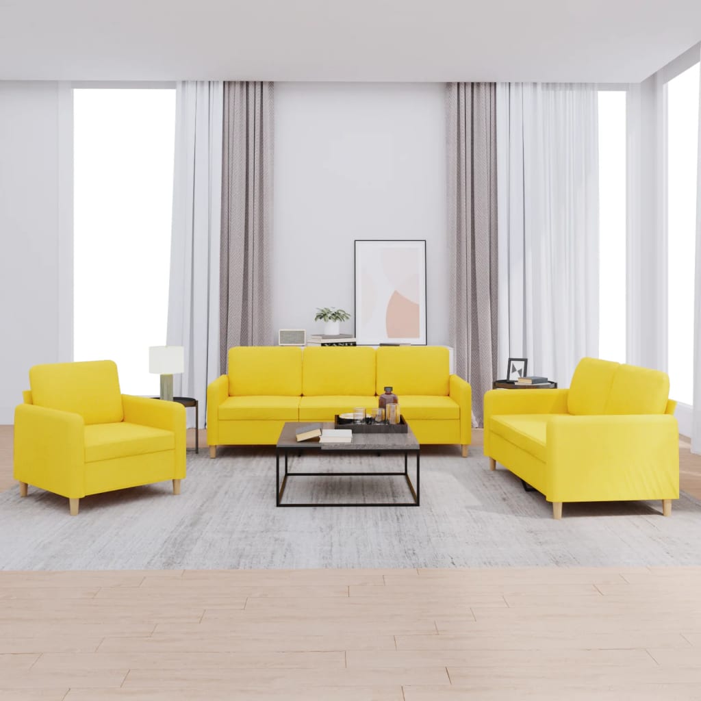 3-delige Loungeset met kussens stof lichtgeel – afbeelding 1