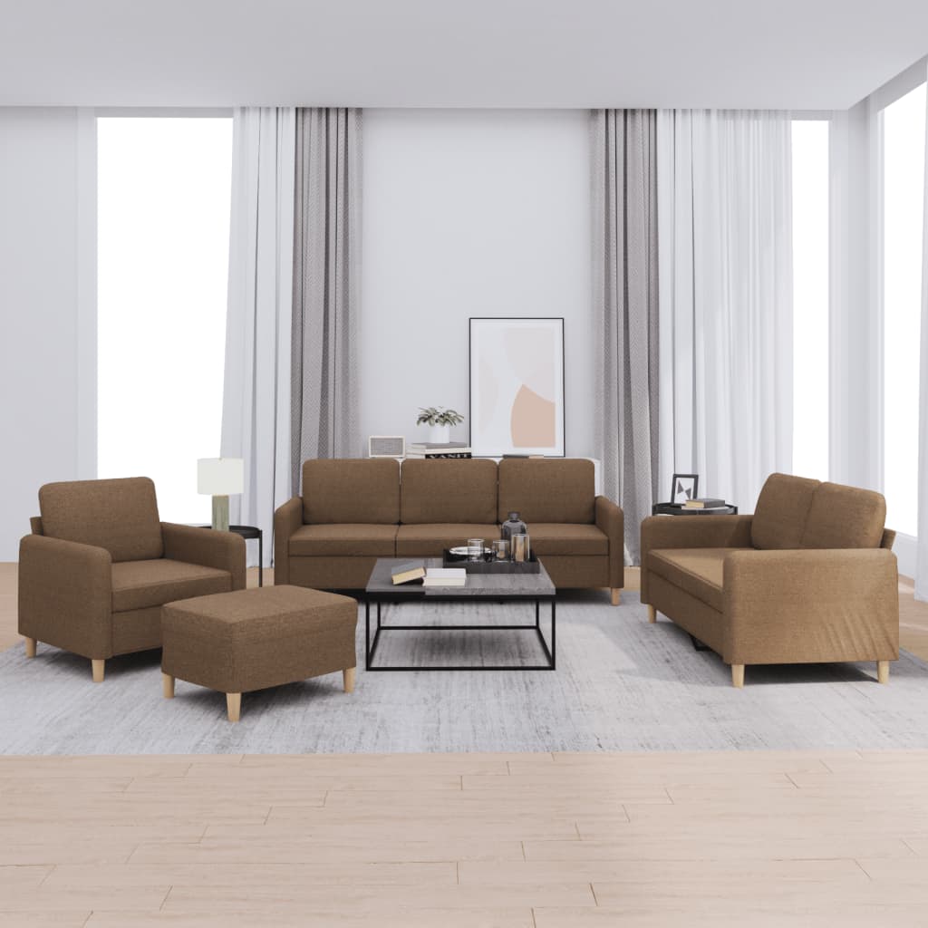 4-delige Loungeset met kussens stof bruin – afbeelding 1