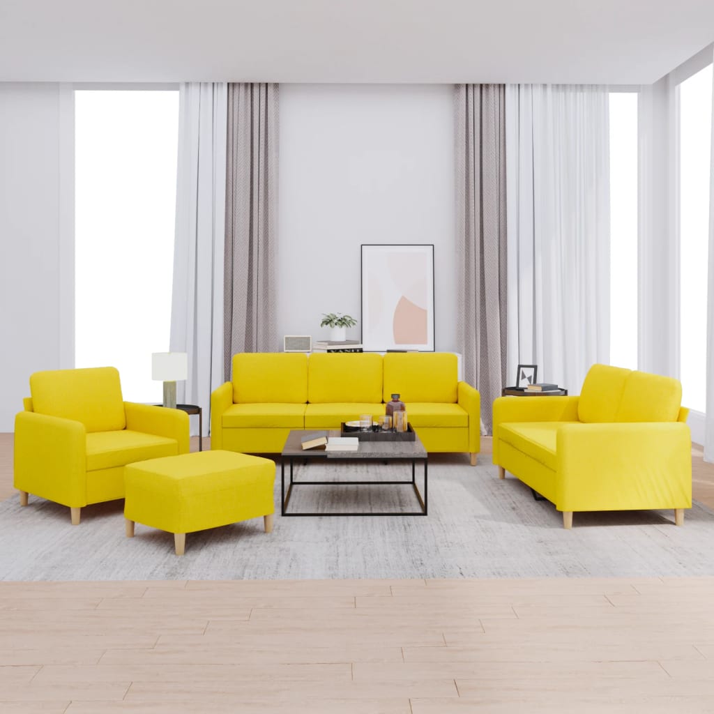 4-delige Loungeset met kussens stof lichtgeel – afbeelding 1