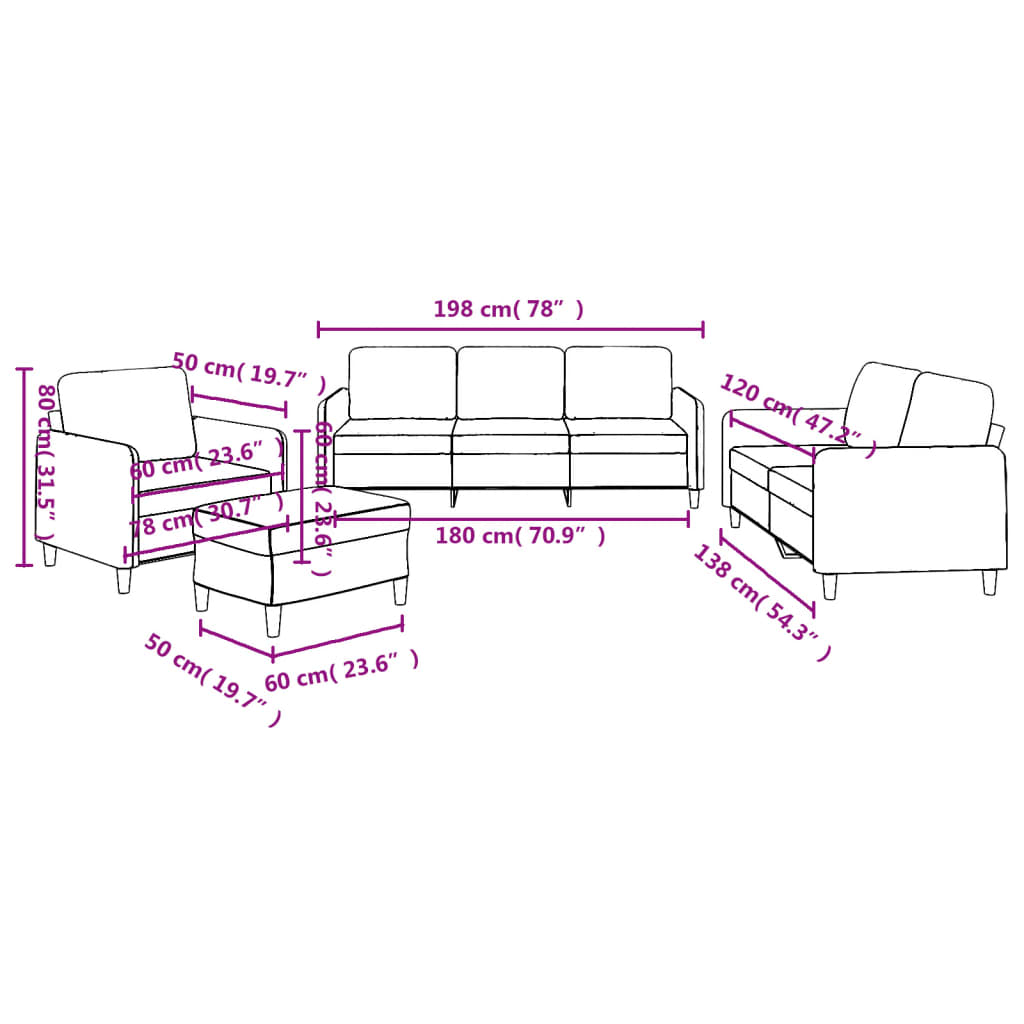 4-delige Loungeset met kussens stof lichtgeel – afbeelding 10