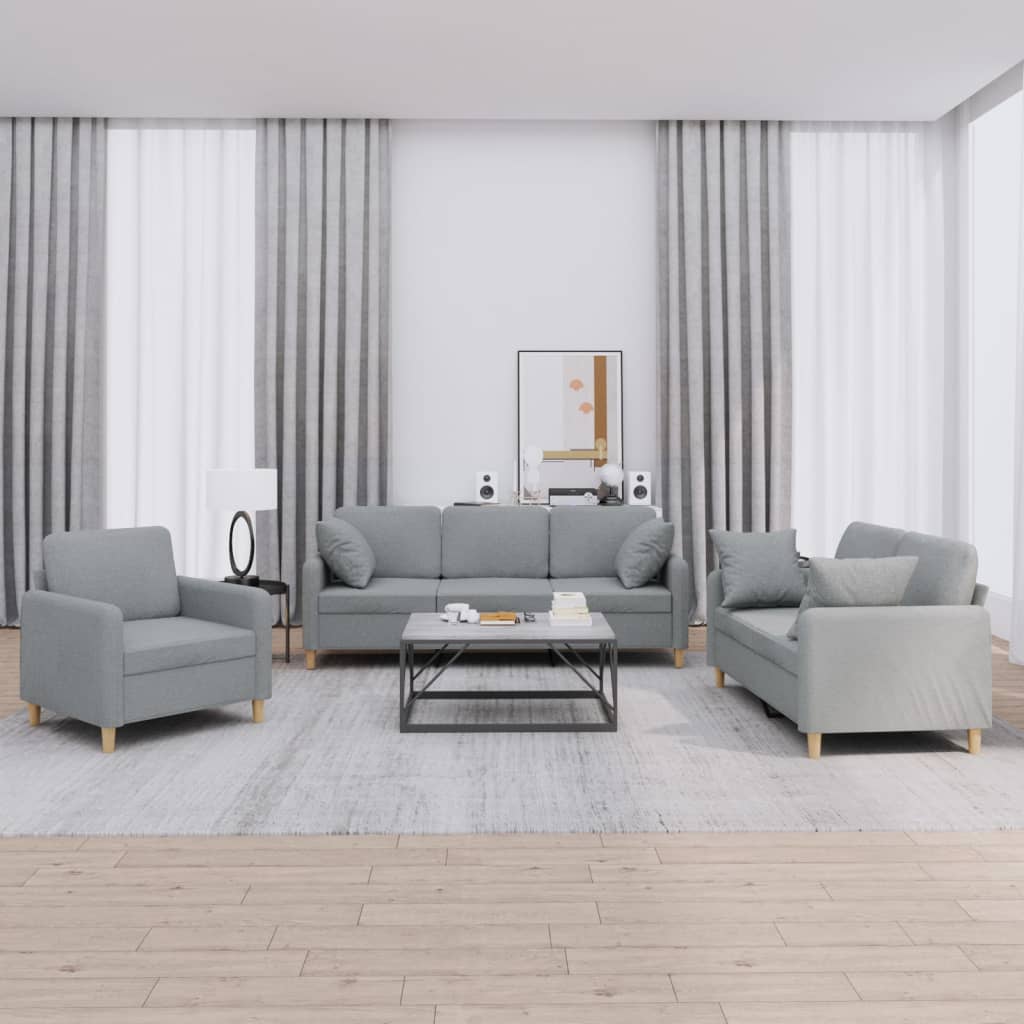 3-delige Loungeset met kussens stof lichtgrijs