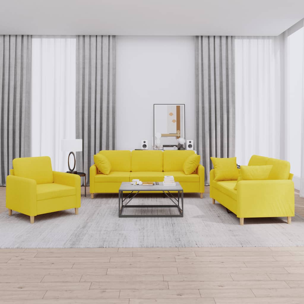 3-delige Loungeset met kussens stof lichtgeel – afbeelding 1