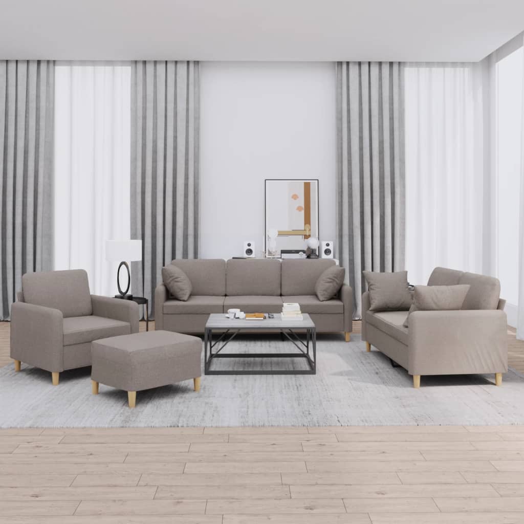 4-delige Loungeset met kussens stof taupe – afbeelding 1