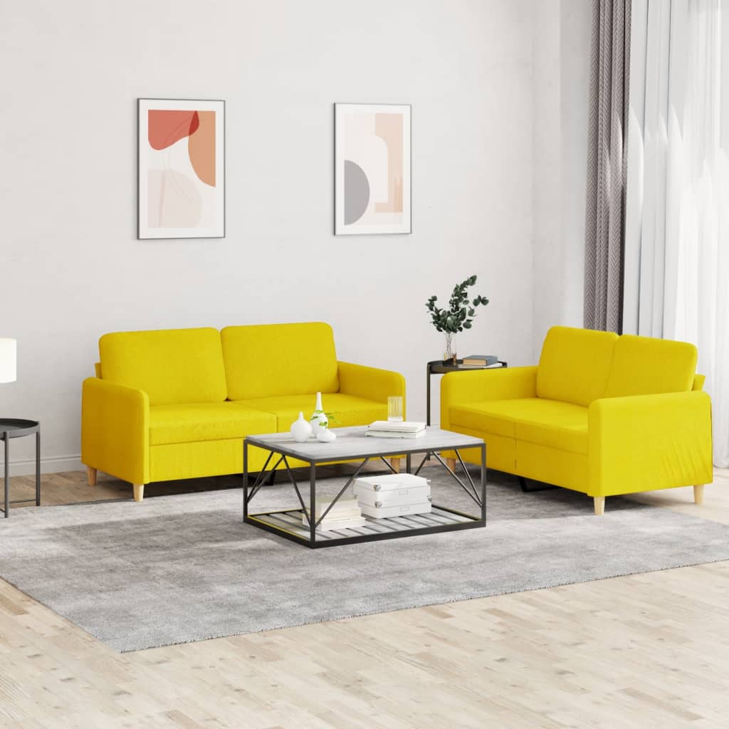 2-delige Loungeset met kussens stof lichtgeel – afbeelding 1
