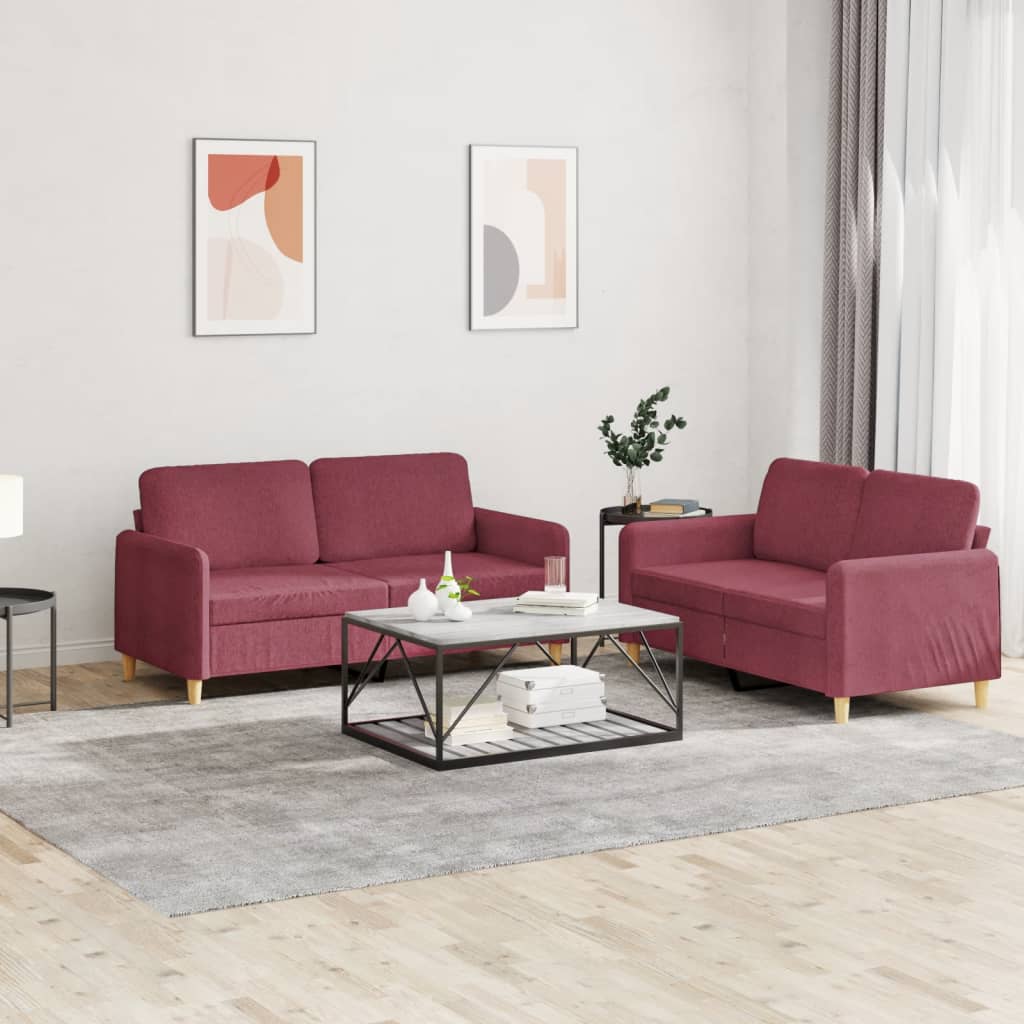 2-delige Loungeset met kussens stof wijnrood