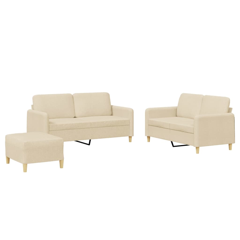 3-delige Loungeset met kussens stof crèmekleurig – afbeelding 2