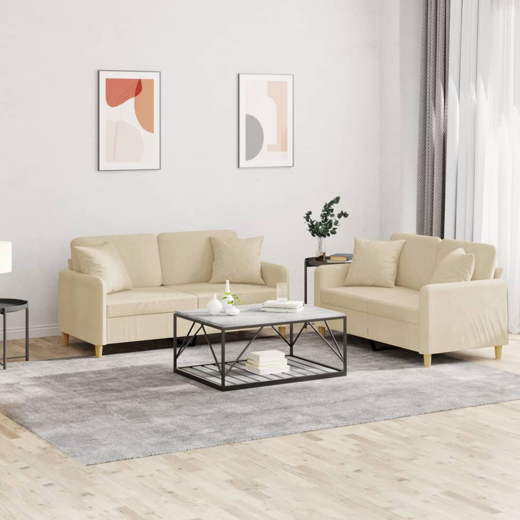 2-delige Loungeset met kussens stof crèmekleurig