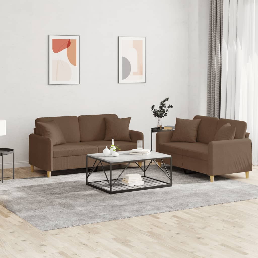 2-delige Loungeset met kussens stof bruin – afbeelding 1