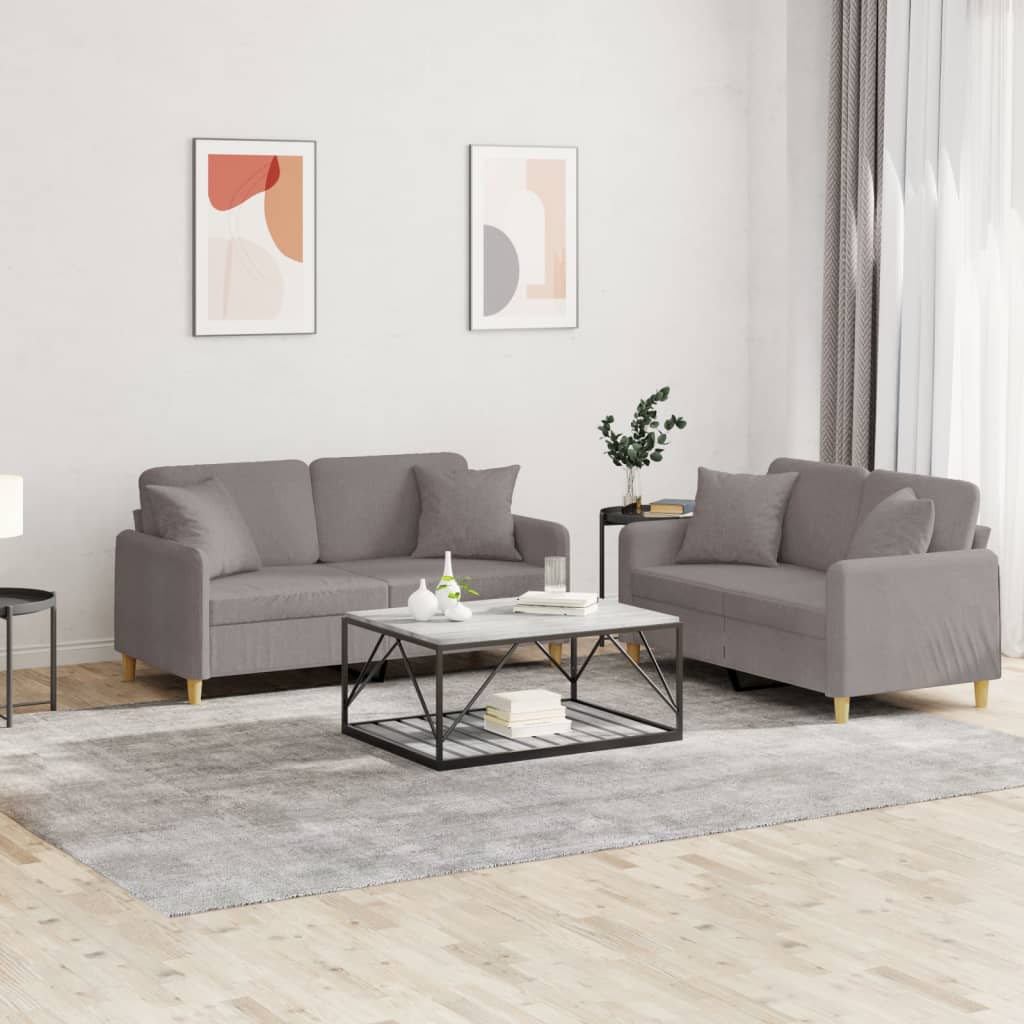 2-delige Loungeset met kussens stof taupe – afbeelding 1