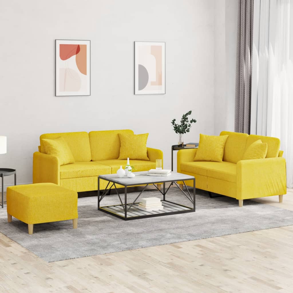 3-delige Loungeset met kussens stof lichtgeel
