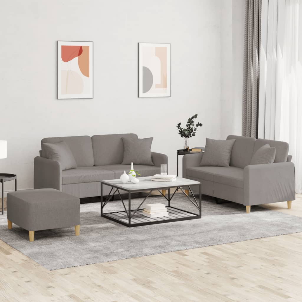 3-delige Loungeset met kussens stof taupe – afbeelding 1