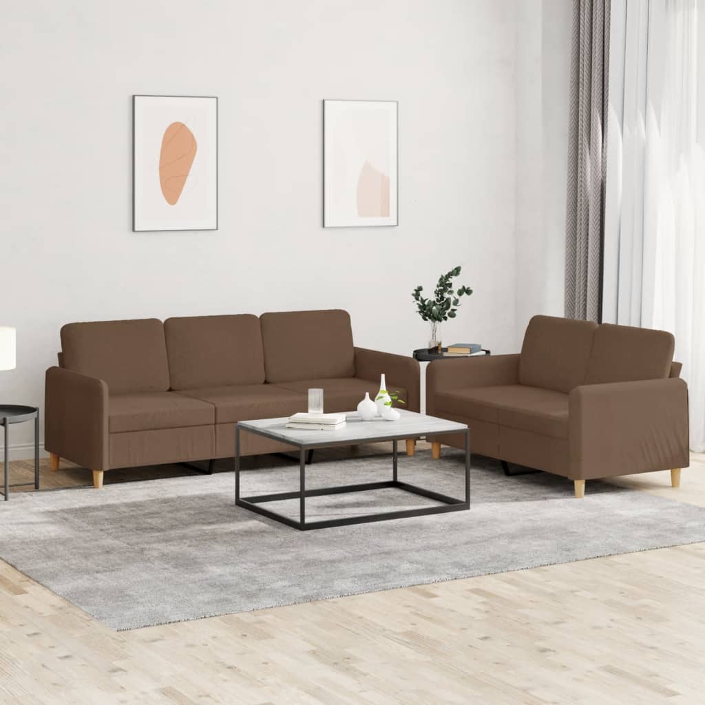2-delige Loungeset met kussens stof bruin – afbeelding 1