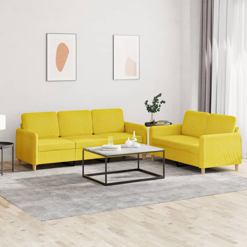 2-delige Loungeset met kussens stof lichtgeel – afbeelding 1
