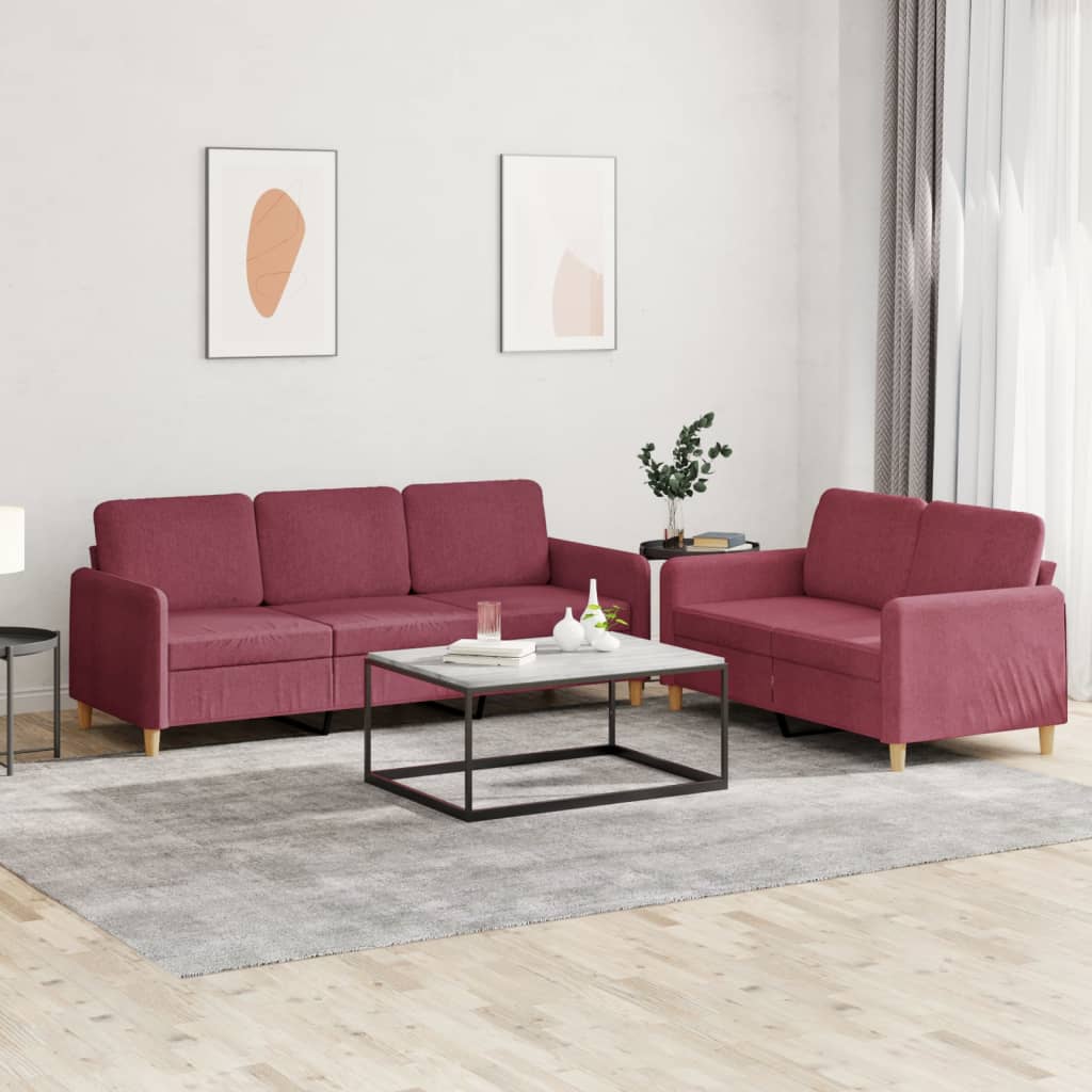 2-delige Loungeset met kussens stof wijnrood – afbeelding 1