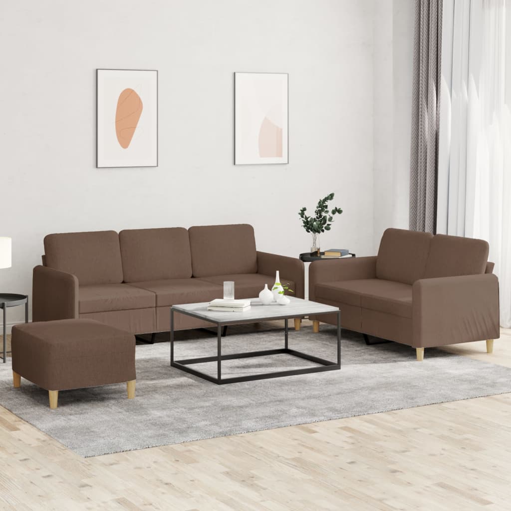 4-delige Loungeset met kussens stof bruin – afbeelding 1