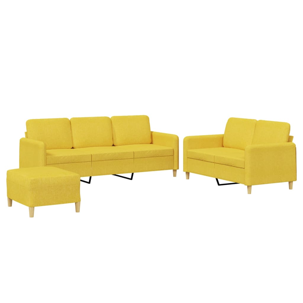 3-delige Loungeset met kussens stof lichtgeel – afbeelding 2