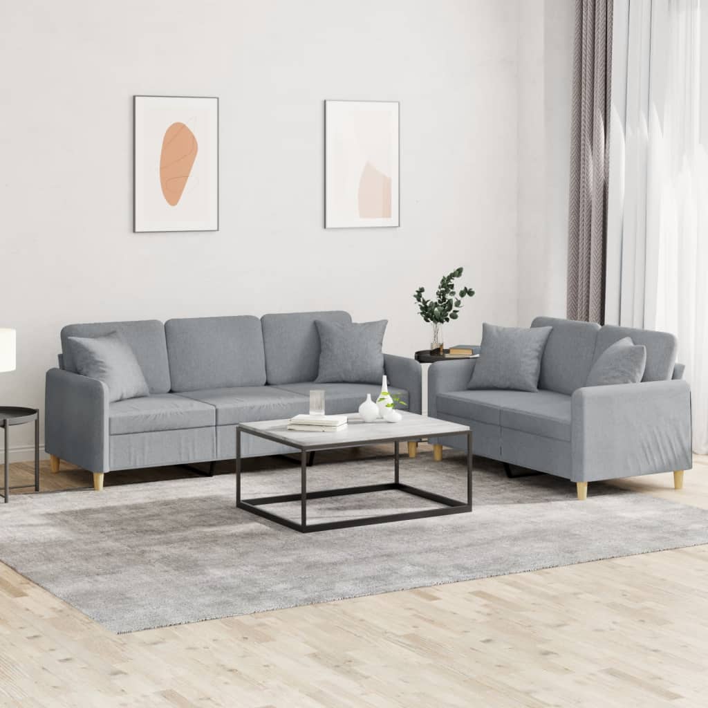 2-delige Loungeset met kussens stof lichtgrijs – afbeelding 1