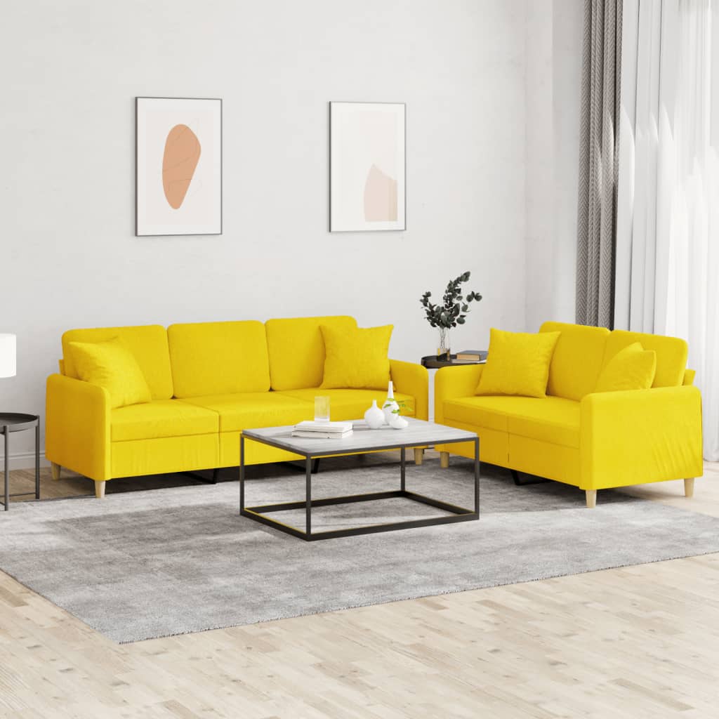 2-delige Loungeset met kussens stof lichtgeel